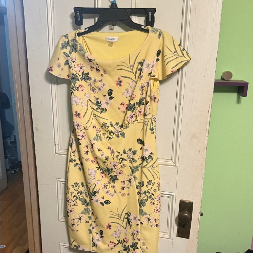 Calvin Klein Yellow Floral Midi Dress